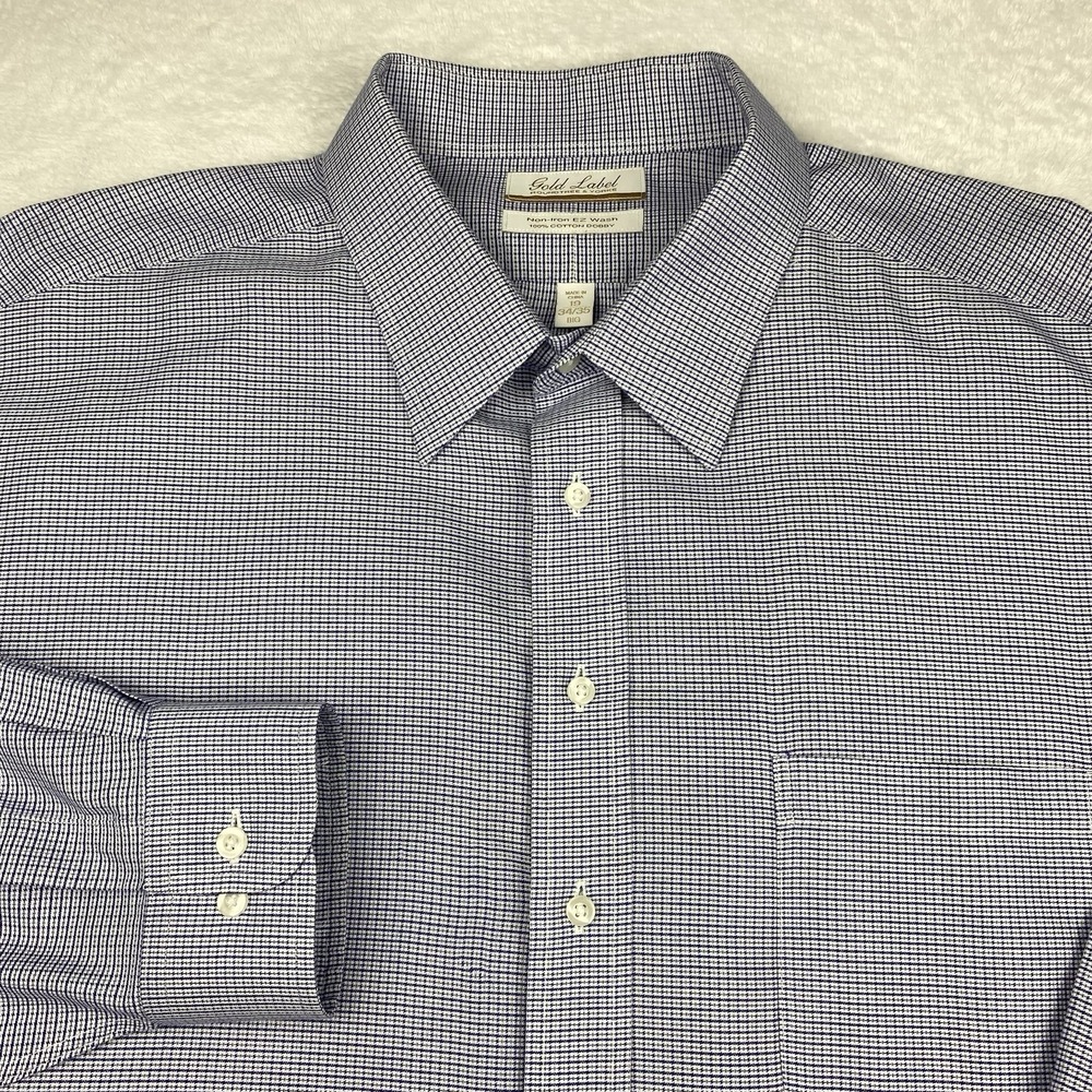 Roundtree & Yorke Gold Label Dress Shirt Men's 19-34/35 BIG Blue/White Checks